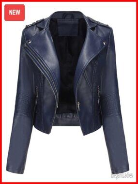 Women PU Leather Bomber Jacket Cropped Moto Coat Zip Front